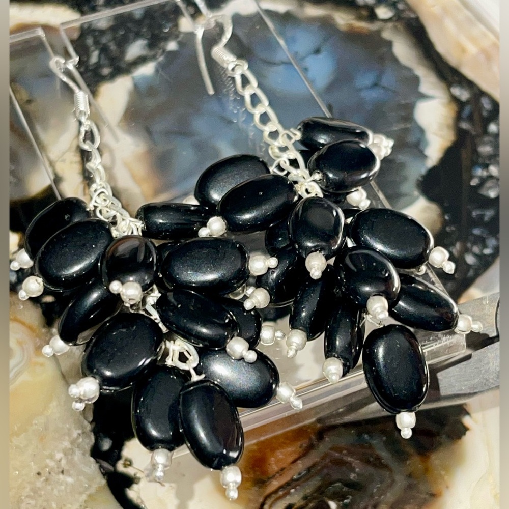 Chunky Black Onyx Nugget Earrings 3”